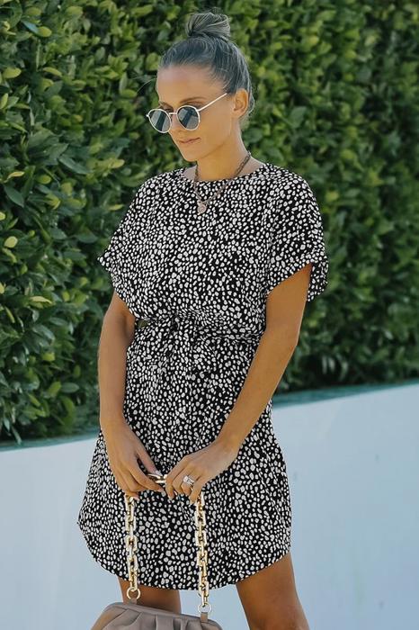 SALE!   - Size S only - Love Kuza Leopard Dotted Waist Tie T-shirt Dress
