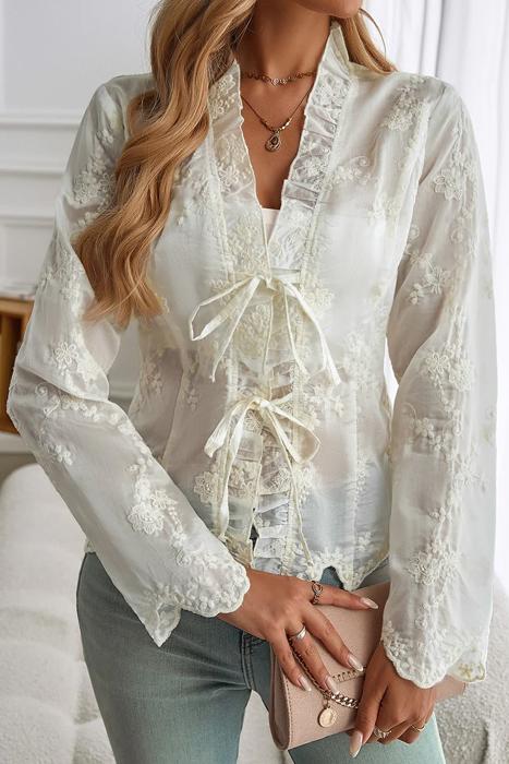 Love Kuza Ruffled Romance Lace Blouse