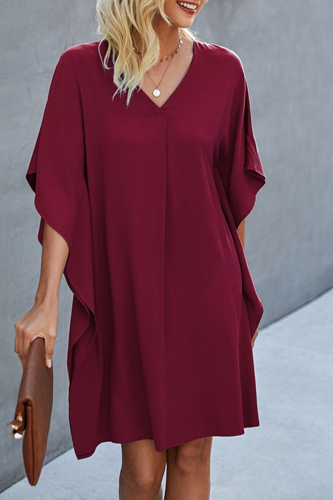 Love Kuza V Neck Dolman Sleeves Dress