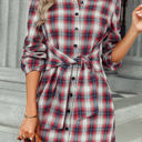  Love Kuza Tie Front Plaid Button Shirt Dress