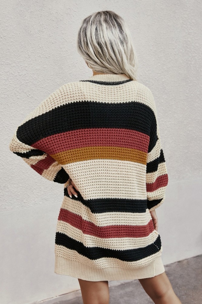 Love Kuza Earthy Striped Chunky Cardigan