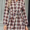  Love Kuza Tie Front Plaid Button Shirt Dress