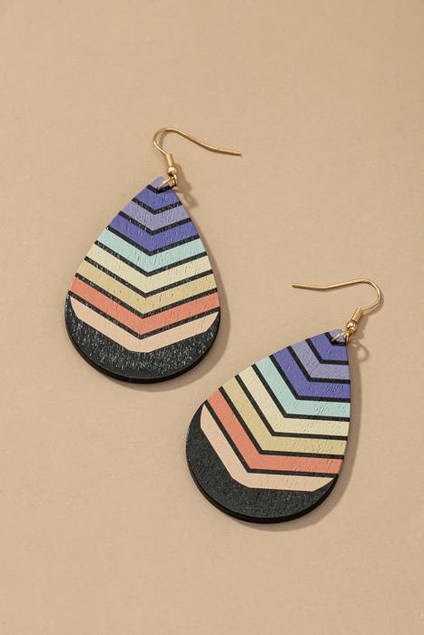 Very Carrot Chevron Teardrop Wood Earrings