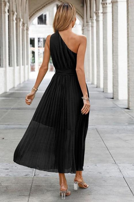 Love Kuza One Shoulder Pleated Maxi Dress