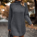 Gray Medium Love Kuza Chunky Turtleneck Sweater Dress