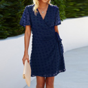  SALE!  Last Piece - Size L - Abstract Dotted Waist Tie Causal Dress