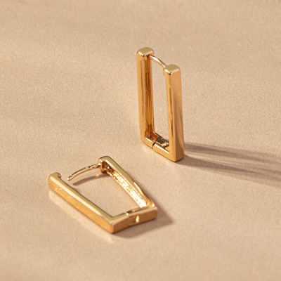 Very Carrot Brass rectangle huggie hoop earrings