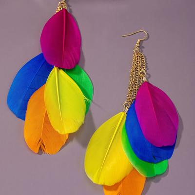 Very Carrot Rainbow Feather Cascade Statement Earrings