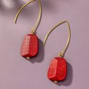  Very Carrot Faceted Wood Bead Long Fishhook Earrings