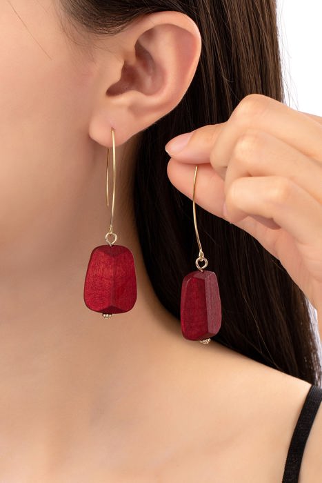 Very Carrot Faceted Wood Bead Long Fishhook Earrings