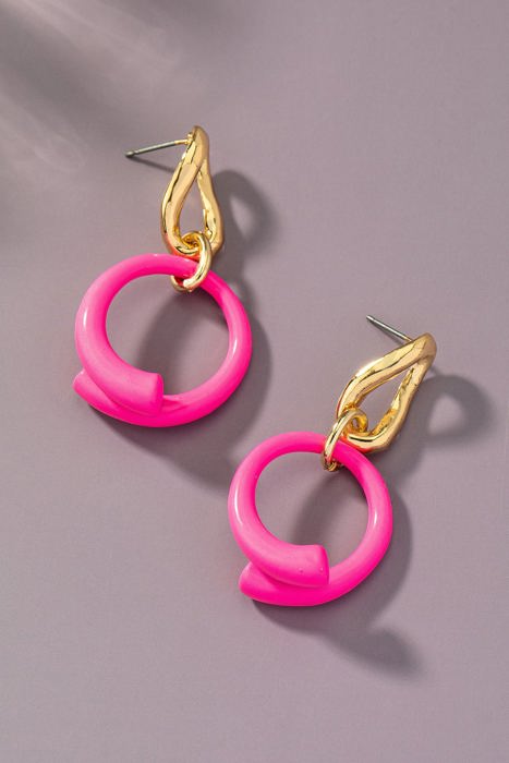 Very Carrot Fuchsia Round Loop Drop Earrings