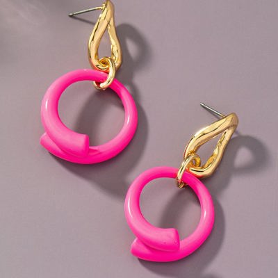 Very Carrot Fuchsia Round Loop Drop Earrings