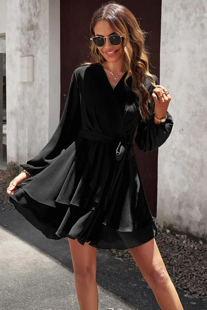 Love Kuza Wrap Front Tiered Ruffled Dress