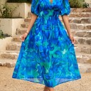  Love Kuza Bold Prints Puffy Sleeves Midi Dress