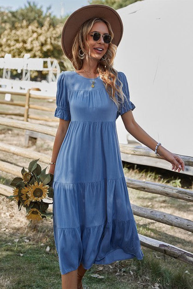 Love Kuza Bell Sleeves Easy Tiered Midi Dress