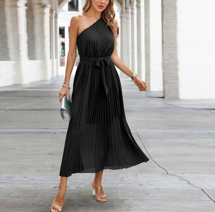 Love Kuza One Shoulder Pleated Maxi Dress