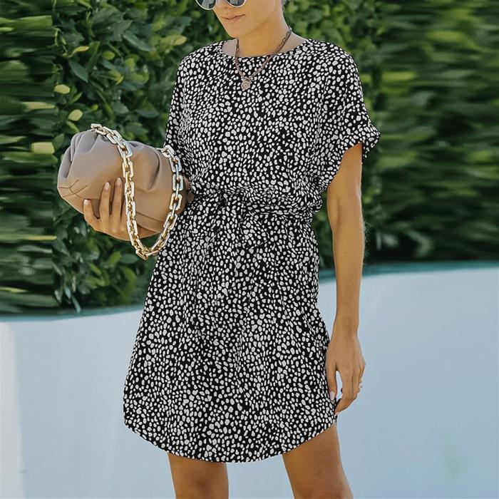 SALE!   - Size S only - Love Kuza Leopard Dotted Waist Tie T-shirt Dress