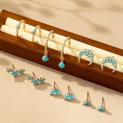 Very Carrot Set of 6 pairs assorted dainty turquoise with gold tone earrings