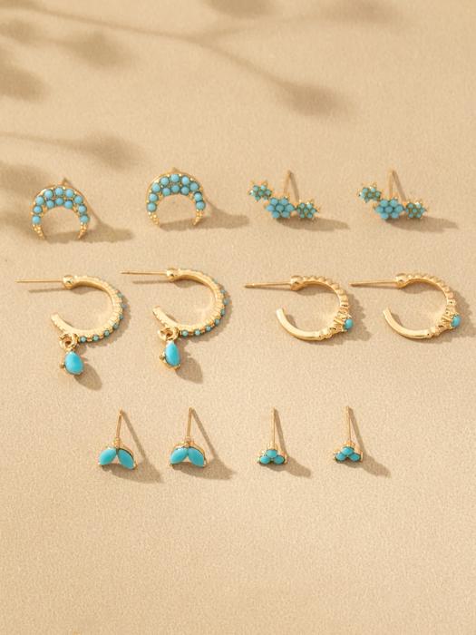 Very Carrot Set of 6 pairs assorted dainty turquoise with gold tone earrings