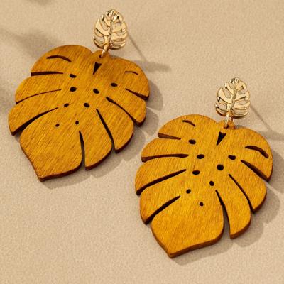 Very Carrot Tropical Monstera Wood Drop Earrings