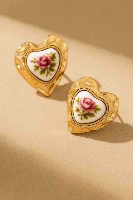 Very Carrot Heirloom Rose Heart Studs
