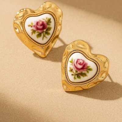 Very Carrot Heirloom Rose Heart Studs