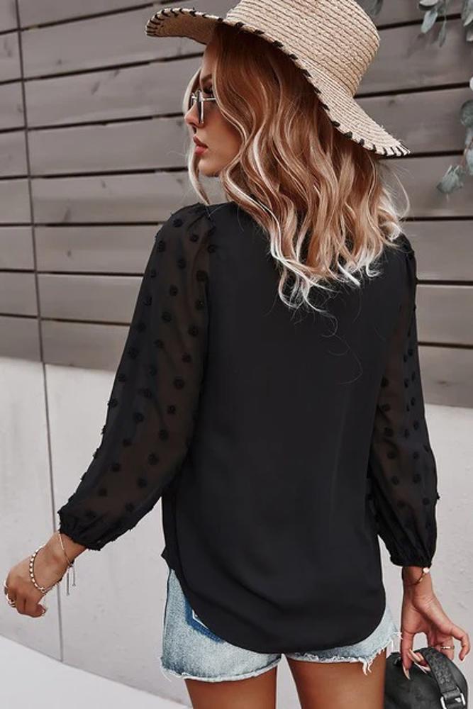 Love Kuza Dotted Sleeves V-Neck Blouse