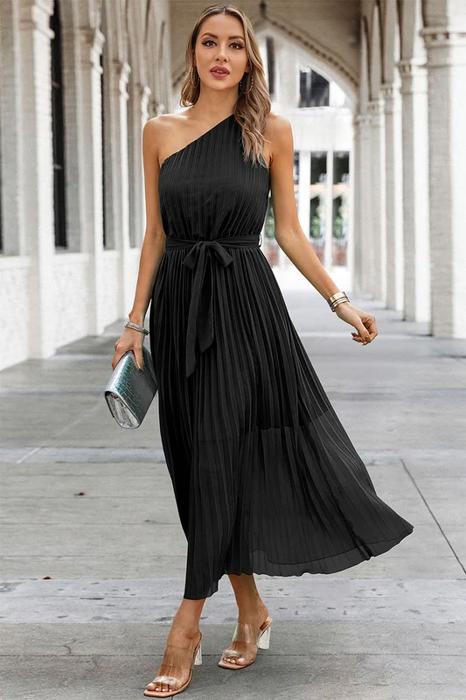 Love Kuza One Shoulder Pleated Maxi Dress