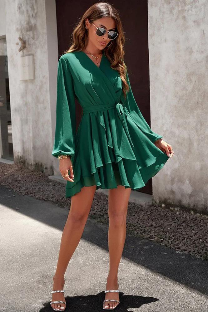 Love Kuza Wrap Front Tiered Ruffled Dress