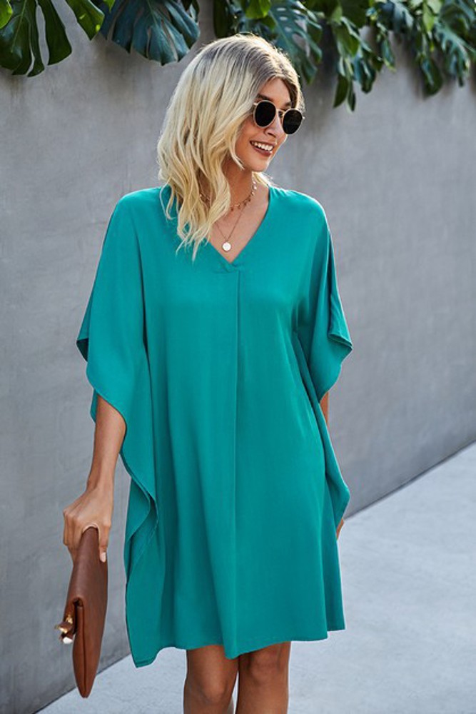 Love Kuza V Neck Dolman Sleeves Dress