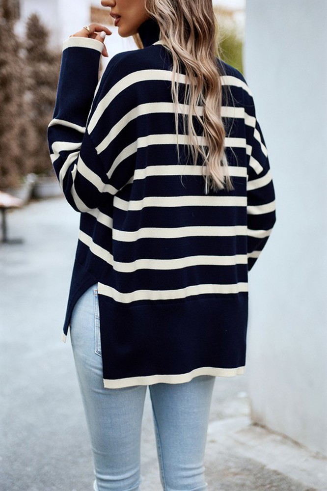 Love Kuza High Neck Striped Cozy Sweater