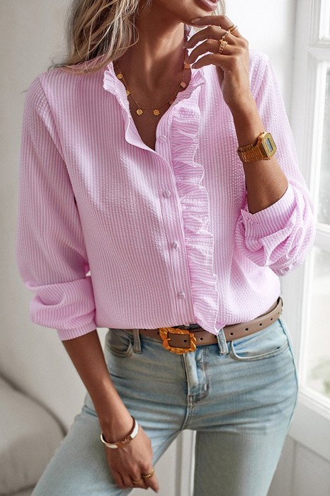 Love Kuza Ruffled Trim Collar Shirt