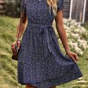 Navy Small Love Kuza Ditsy Floral Tie Waist Ruffled Dress