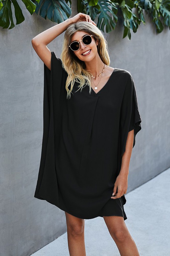 Love Kuza V Neck Dolman Sleeves Dress