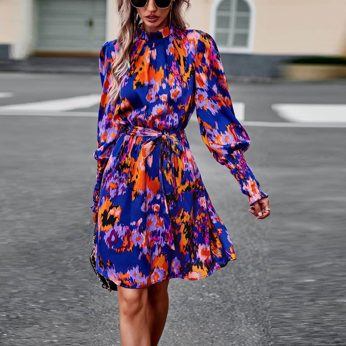 Love Kuza Artsy Floral Tie Waist Dress 