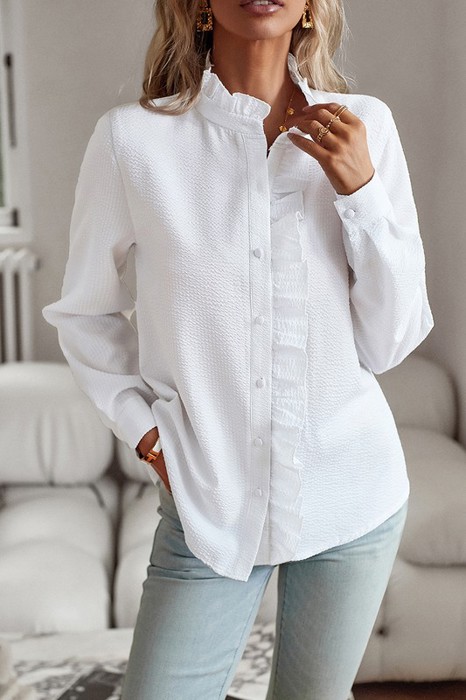 Love Kuza Ruffled Trim Collar Shirt