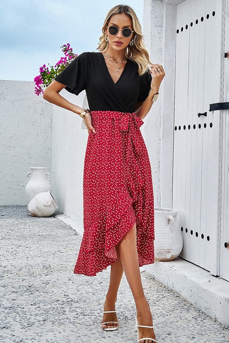 Love Kuza Floral Fusion Wrap Midi Dress