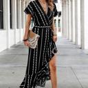  Love Kuza Geo Stripe Ruffled Maxi Wrap Dress