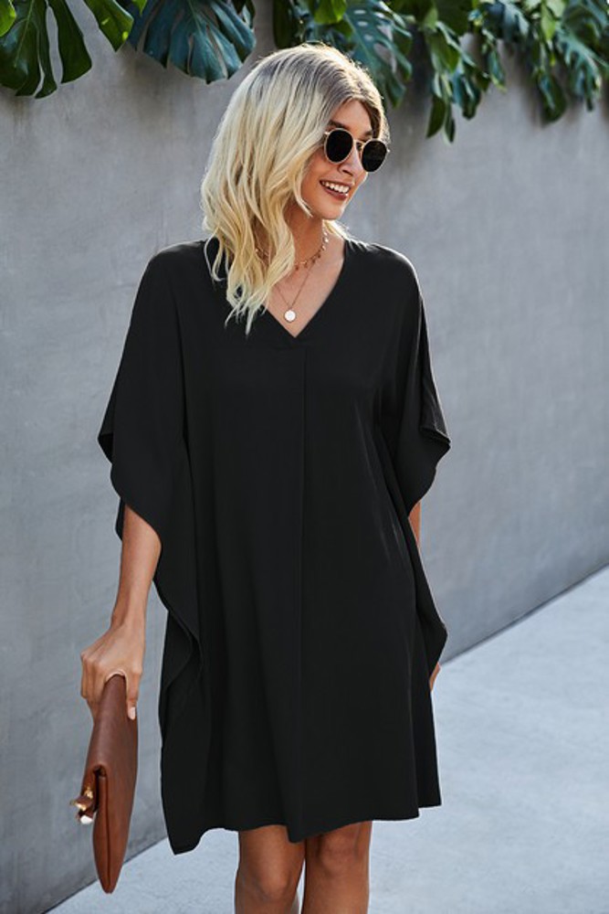 Love Kuza V Neck Dolman Sleeves Dress