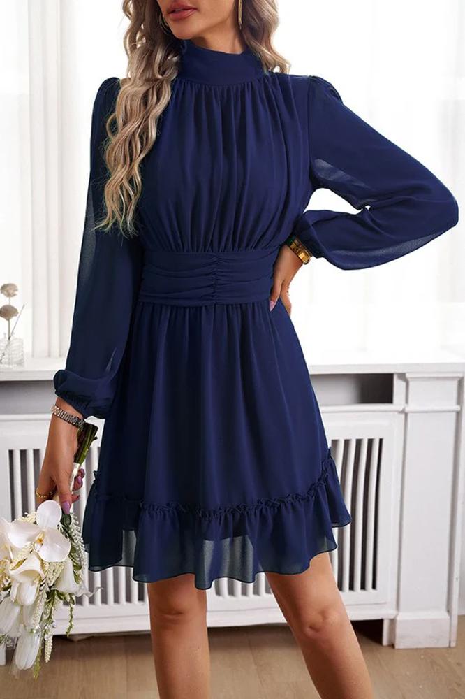 Love Kuza Mock Neck Ruched Belt Dress