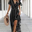 Love Kuza Geo Stripe Ruffled Maxi Wrap Dress