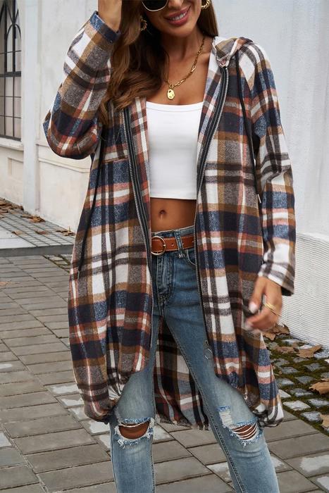 Love Kuza Plaid Hooded Comfort Shirt Jacket