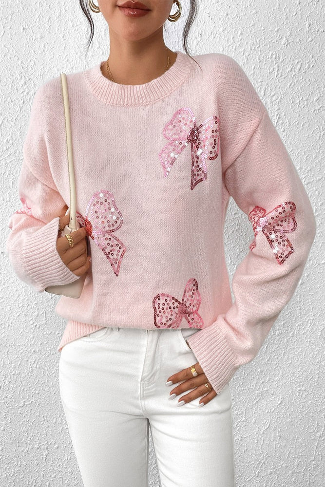 Love Kuza Sequin Bow Bliss Sweater