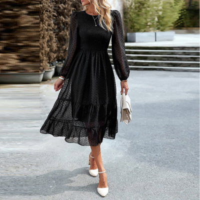 Love Kuza Long Sleeves Dotted Smocked Tiered Midi Dress