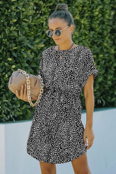 SALE!   - Size S only - Love Kuza Leopard Dotted Waist Tie T-shirt Dress
