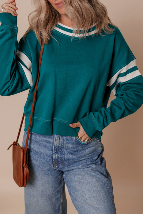 Love Kuza - Evergreen Varsity Stripe Sweatshirt