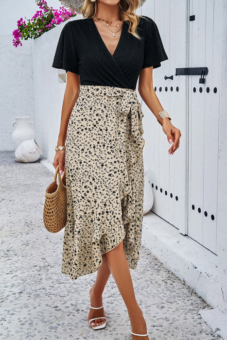 Love Kuza Floral Fusion Wrap Midi Dress