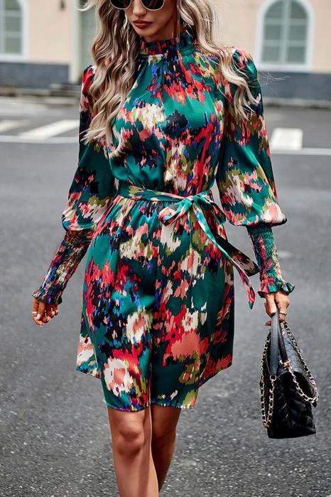 Love Kuza Artsy Floral Tie Waist Dress 