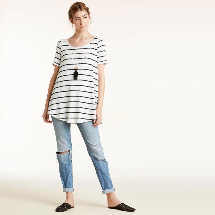Love Kuza Totter Stripe Waffle Knit Top - Size S - only -