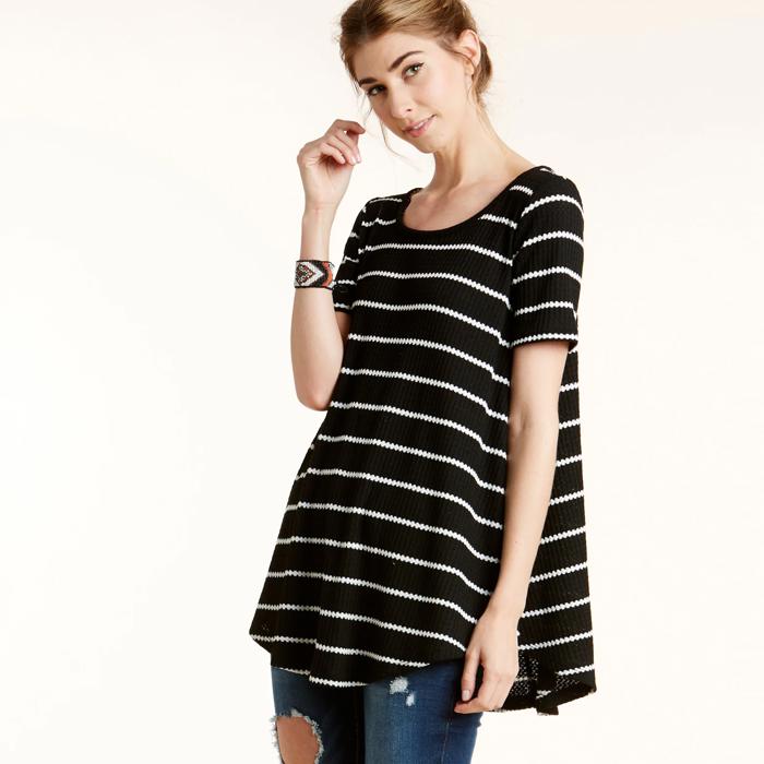 Love Kuza Totter Stripe Waffle Knit Top - Size S - only -